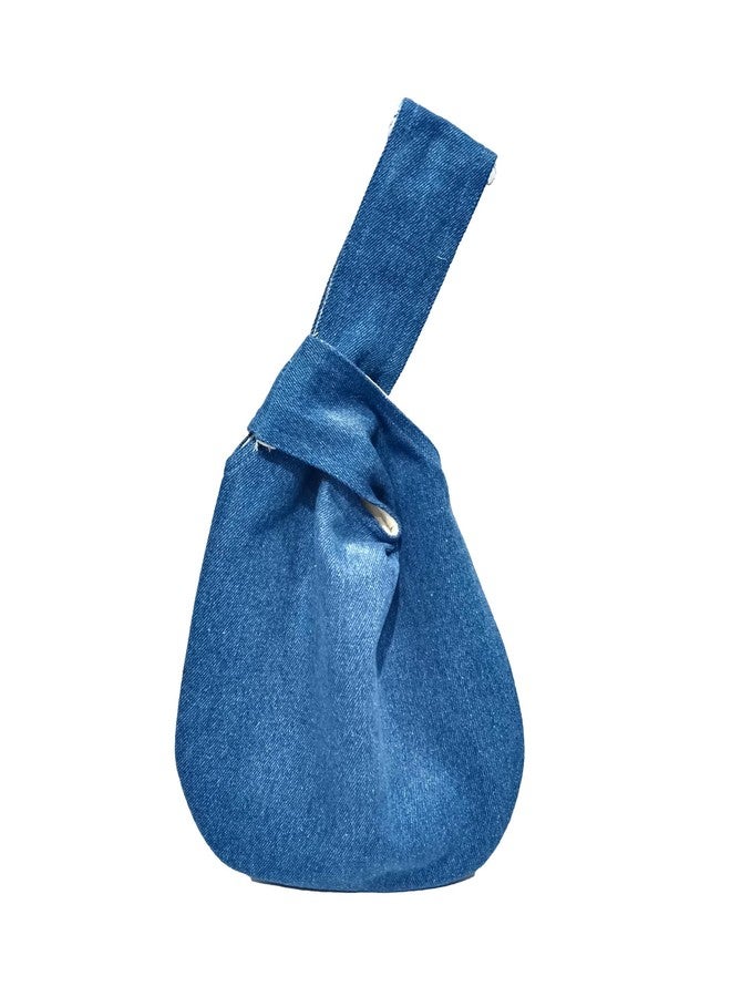 athizay Handbags for Women Japanese knotted style Handcrafted White Jute Flower Made By Indian artisans potli bags available in Denim and Jute (Blue,White) - Image 3